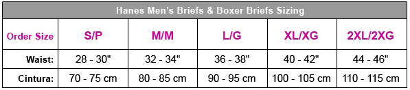 Hanes Briefs Size Chart