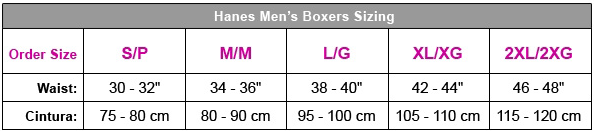 Ralph Boxer Briefs Size Chart