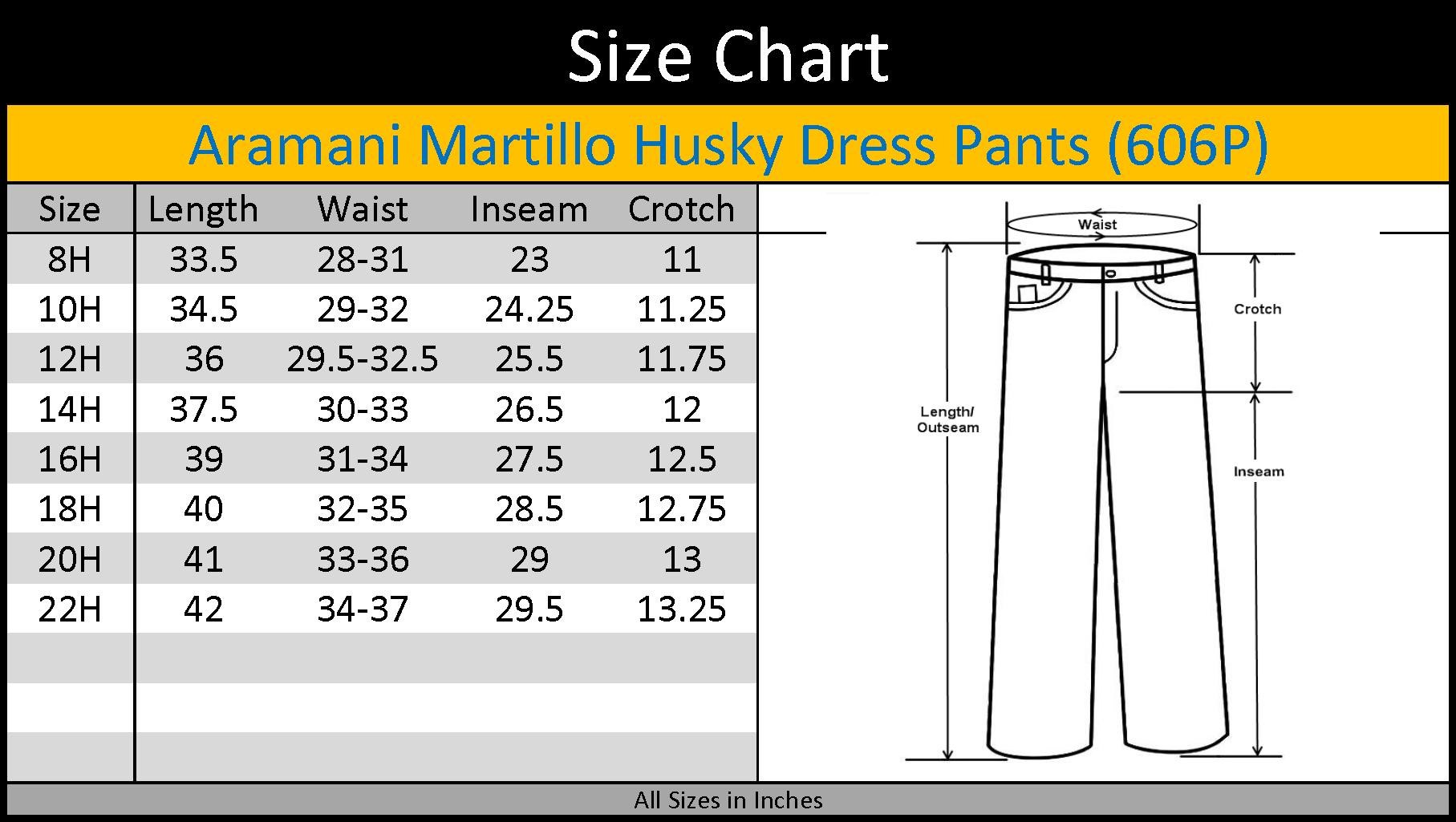 Boys Husky Size Chart