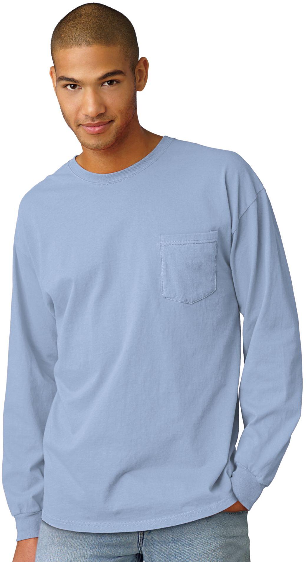 Hanes Men's Tagless Long Sleeve T Shirt with Pocket 5596 eBay