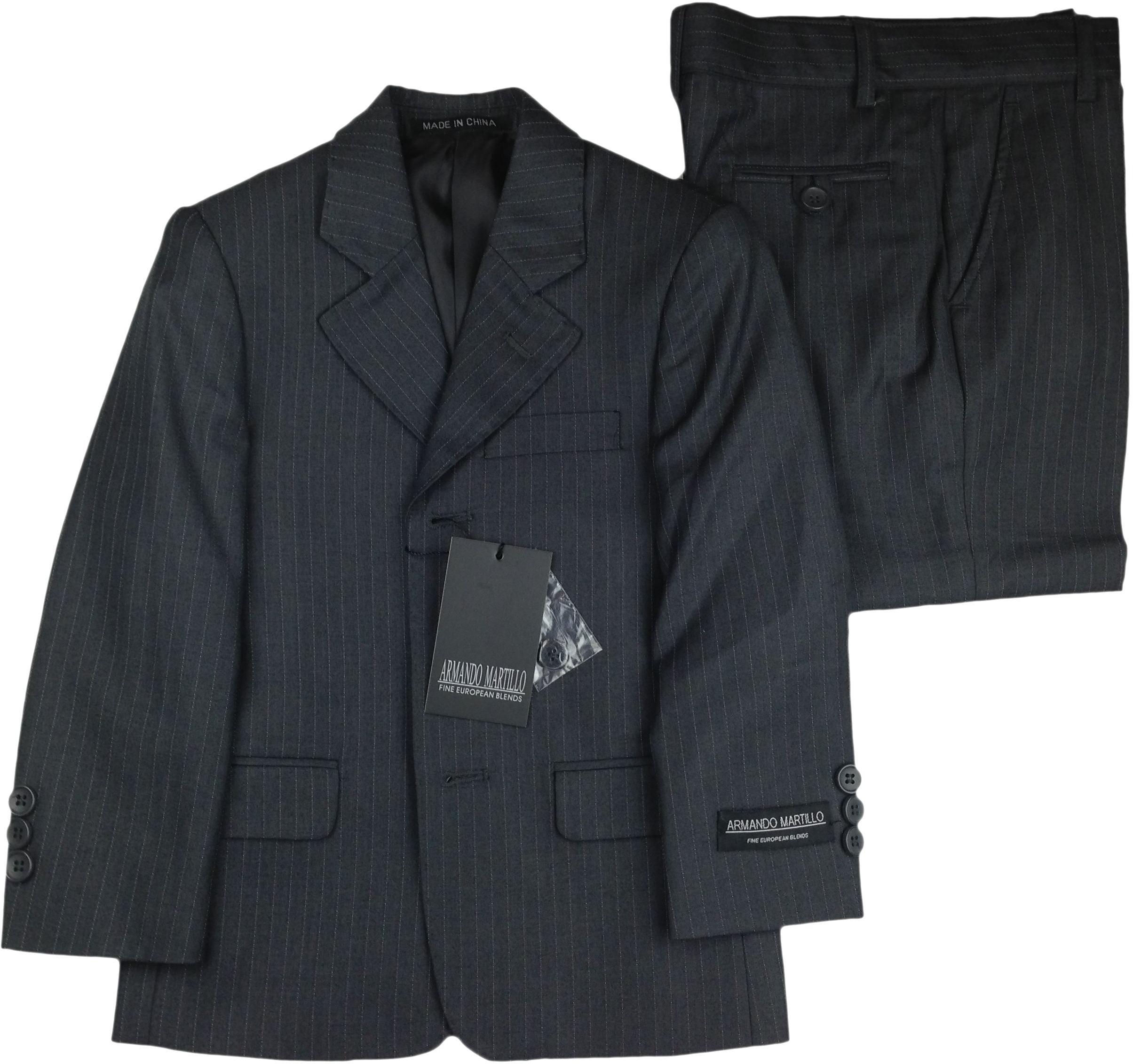 ARMANDO MARTILLO Boys Charcoal Pinstripe 3 Piece HUSKY Suit - 605-PV2D ...