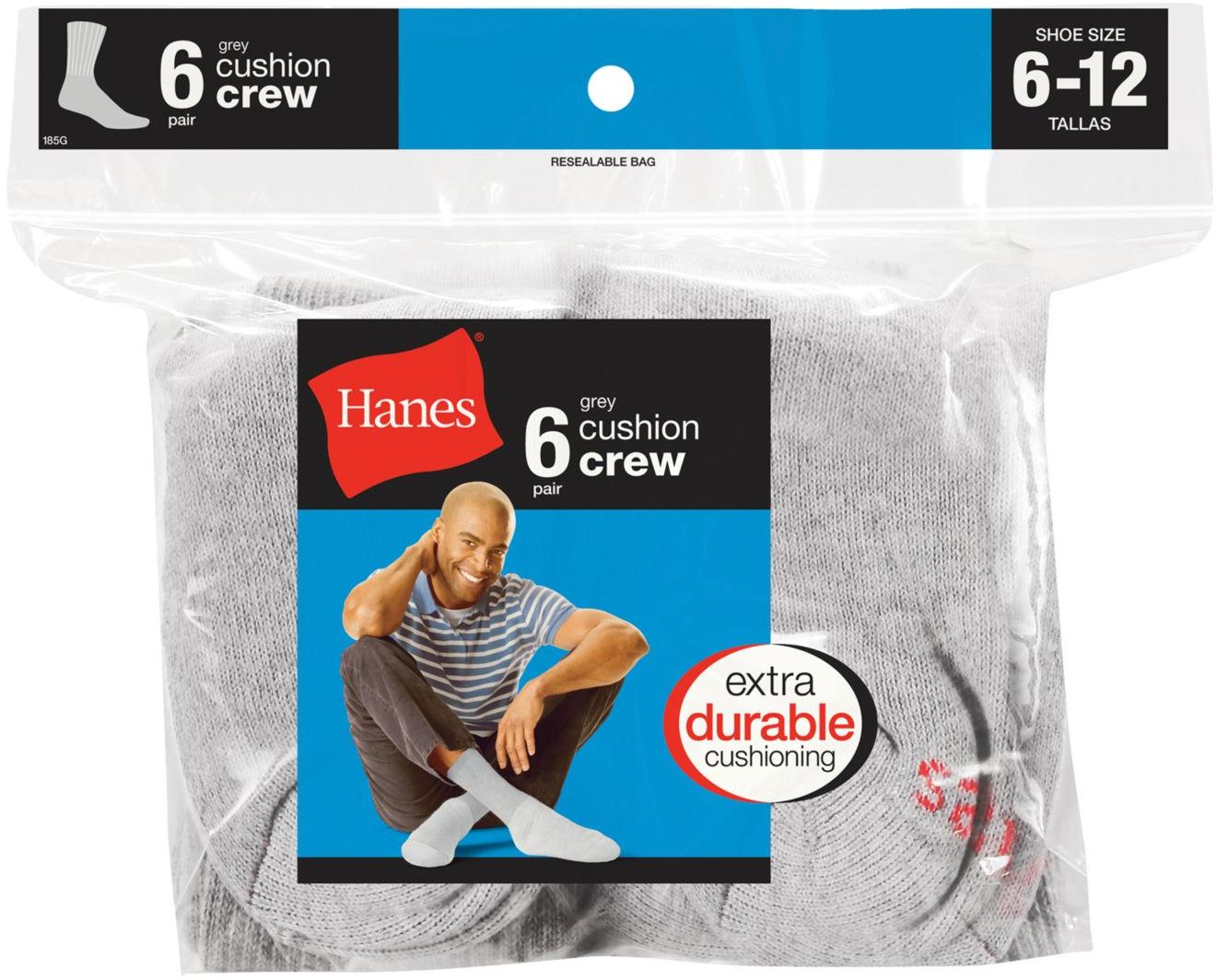 HANES Men's Grey Cushion Crew Socks - 6 Pairs - 185/6 | eBay